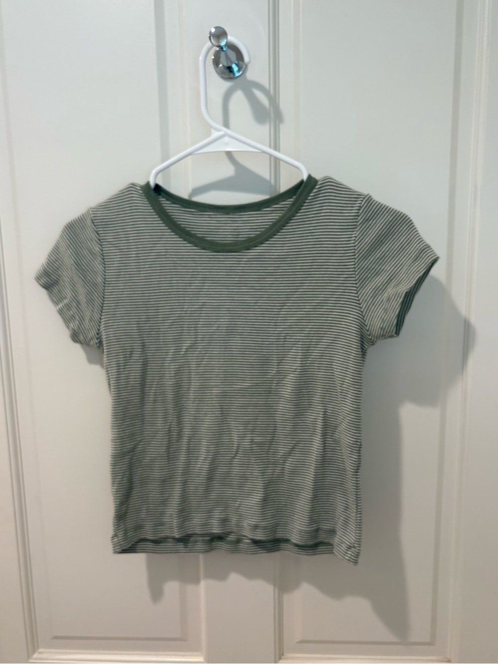 Brandy Melville Sage Green & White Striped Short Sleeve Tee